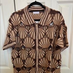Mavrians Brown Crochet Short-Sleeve Button-Down Shirt